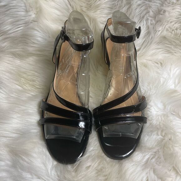 MODENCOCO Black Patent Dress Fashion Open Toe Ankle Strap Strappy Buckle SZ11 - Picture 1 of 12